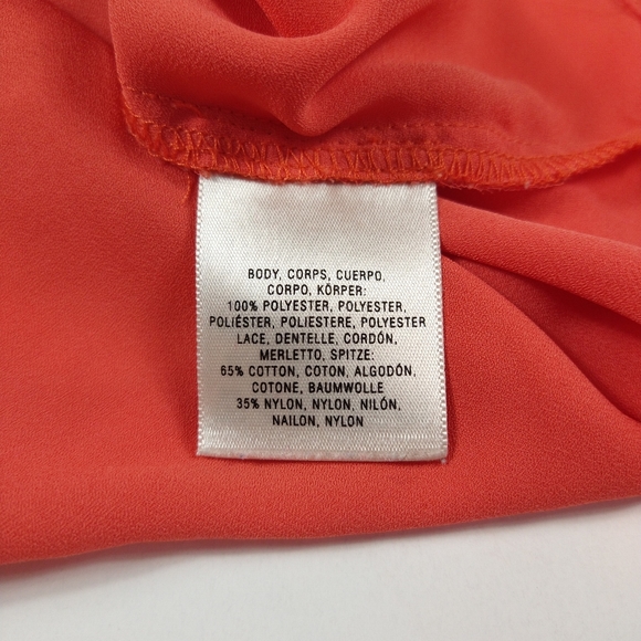 Anthro Maeve Coral Blouse with Lace Sleeves - Picture 5 of 8